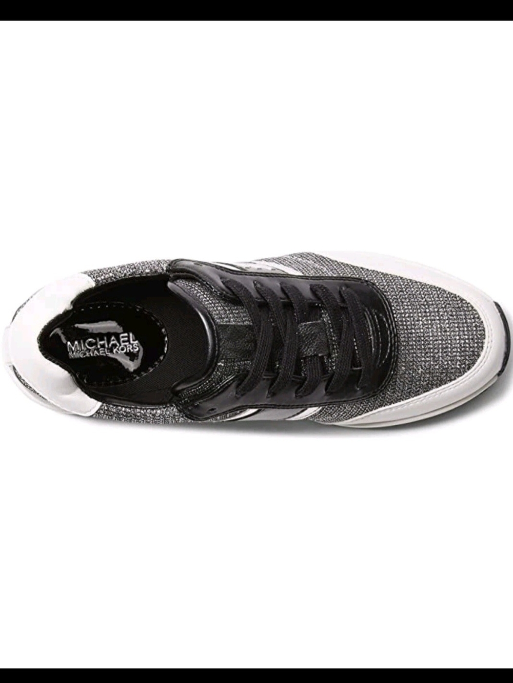 Michael Kors Black White & Silver Wedge Logo Sneaker - Picture 6 of 11